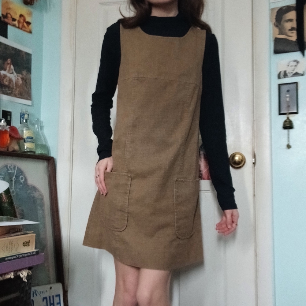 1960's empire waist brown overall dress